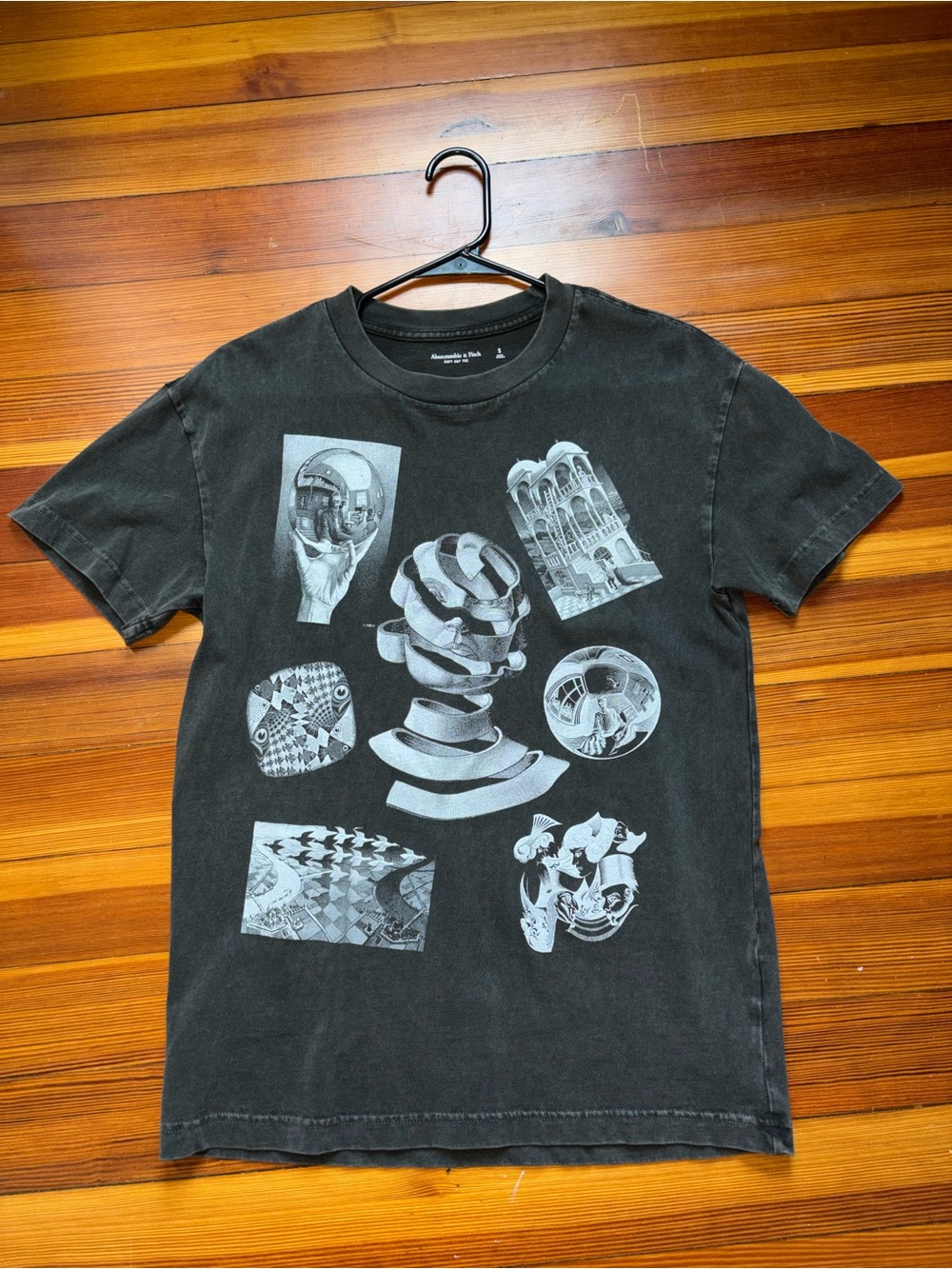 Abercrombie & Fitch Black Short-Sleeve Tee with Monochrome Surreal Graphic